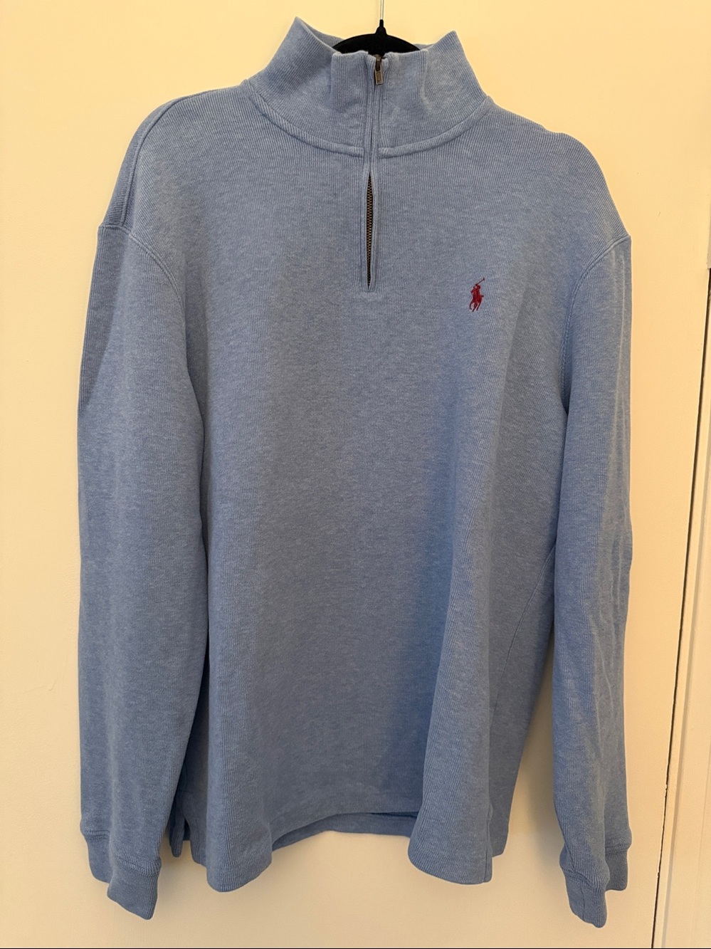 Polo by Ralph Lauren Sky Blue Quarter-Zip Pullover with Red Pony. Only worn once